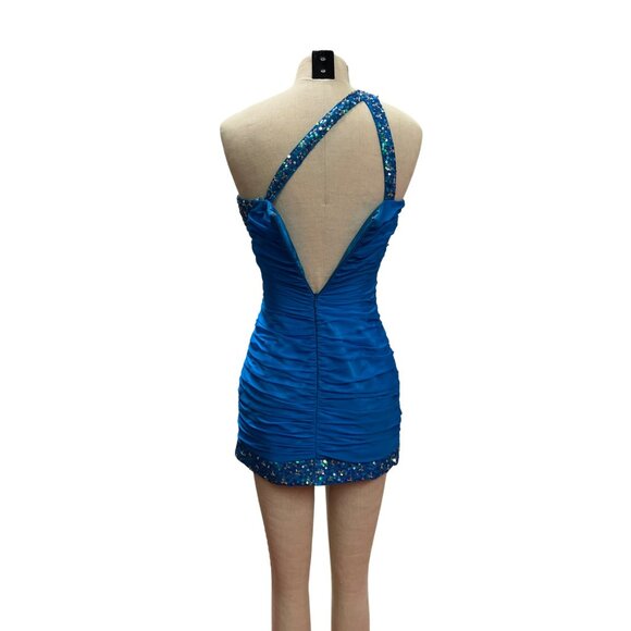 Colors Dress Blue One-Shoulder Ruched Dress With Beaded Trim Size S Super Mini D - Picture 2 of 10